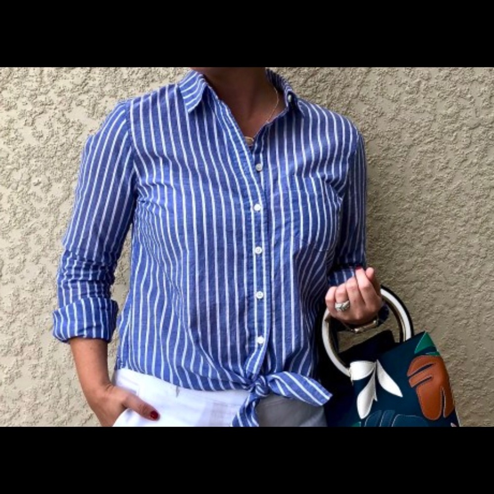 J crew striped button down front tie shirt